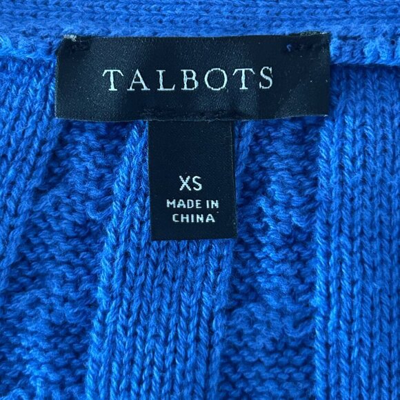Talbots Blue Cable Knit Floral Embroidered Button Front Cardigan Size XS Relaxed - Picture 11 of 14